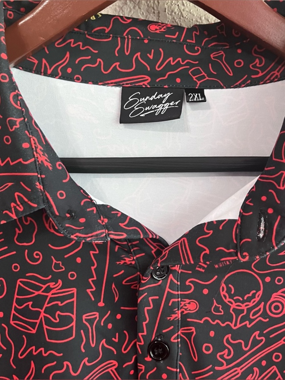 Sunday Swagger Fireball Blaze Golf Polo Men's 2XL Fireball Whisky Red Black - Picture 5 of 13